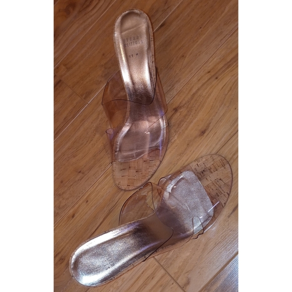 Stuart Weitzman Clear Transparent Cork Wedge Mule Slide Sandal Shoe Size 11 - Picture 8 of 8